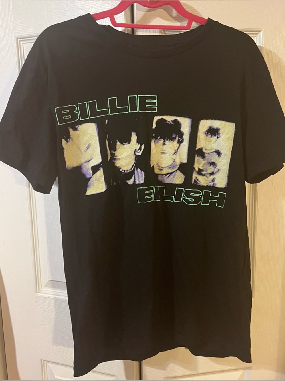 Billie Eilish Graphic T Shirt Short Sleeve Photo Panels Black 100% Cotton Large
